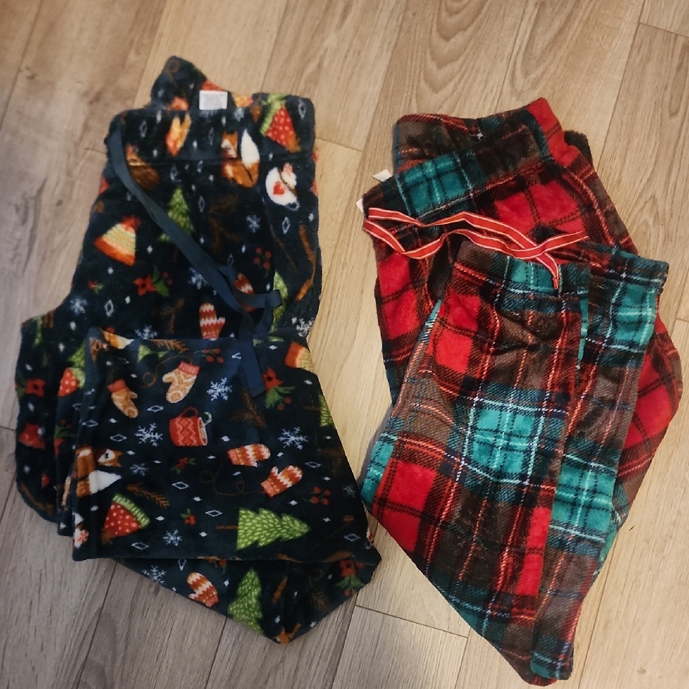 Berkshire Home & Joyspun Festive Pajama Pants 2 Pairs Red Plaid, Navy Blue